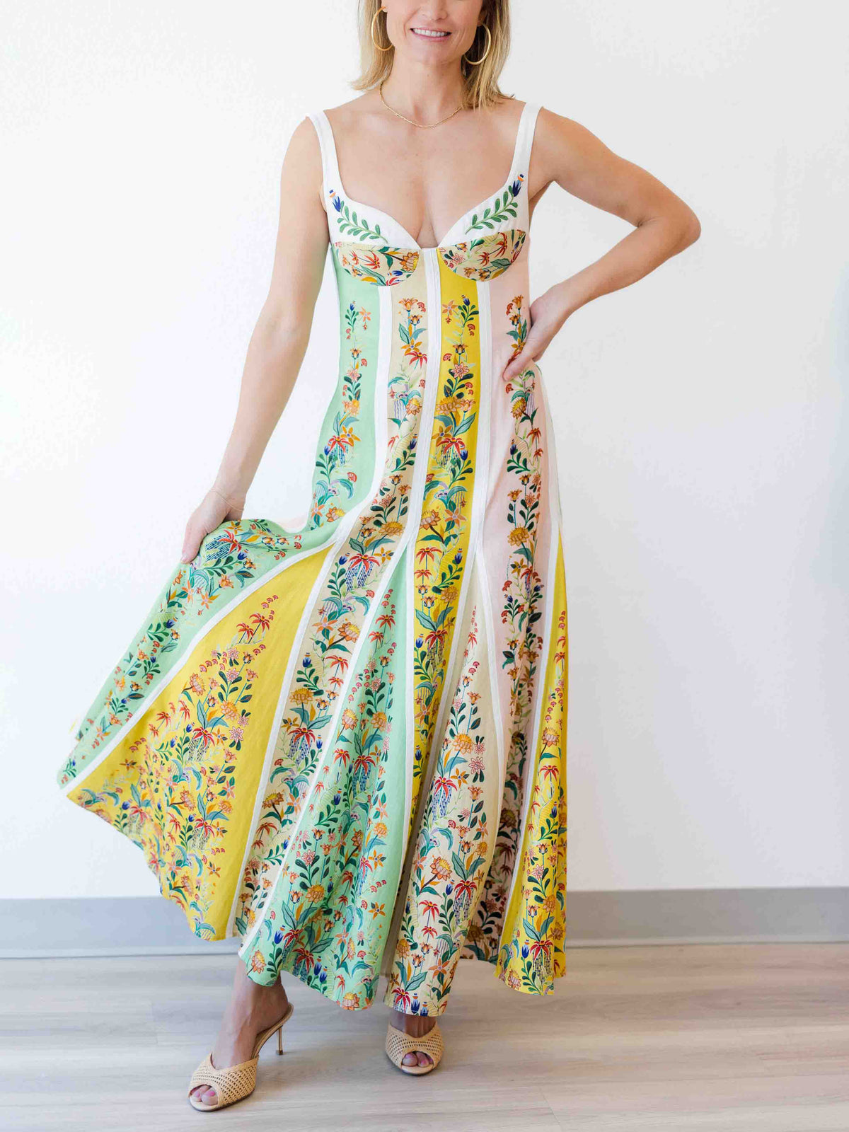 Vestido maxi casual de corte A con patchwork y estampado floral
