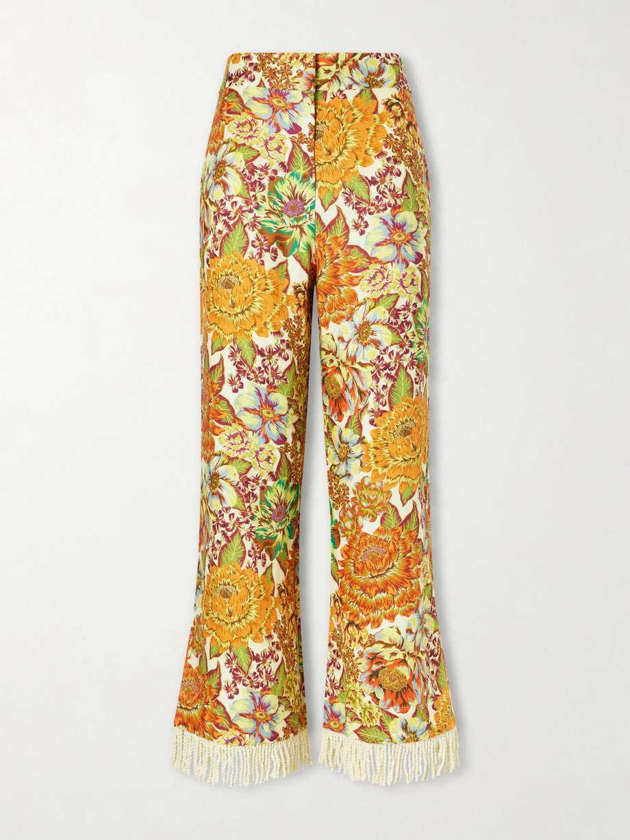 Retro-Set aus Crop-Top mit Fransen und Hose mit Print
