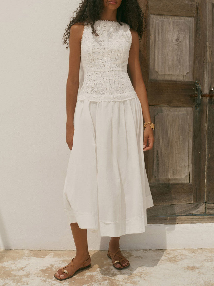 Elegantes ärmelloses Midikleid mit Spitzeneinsatz