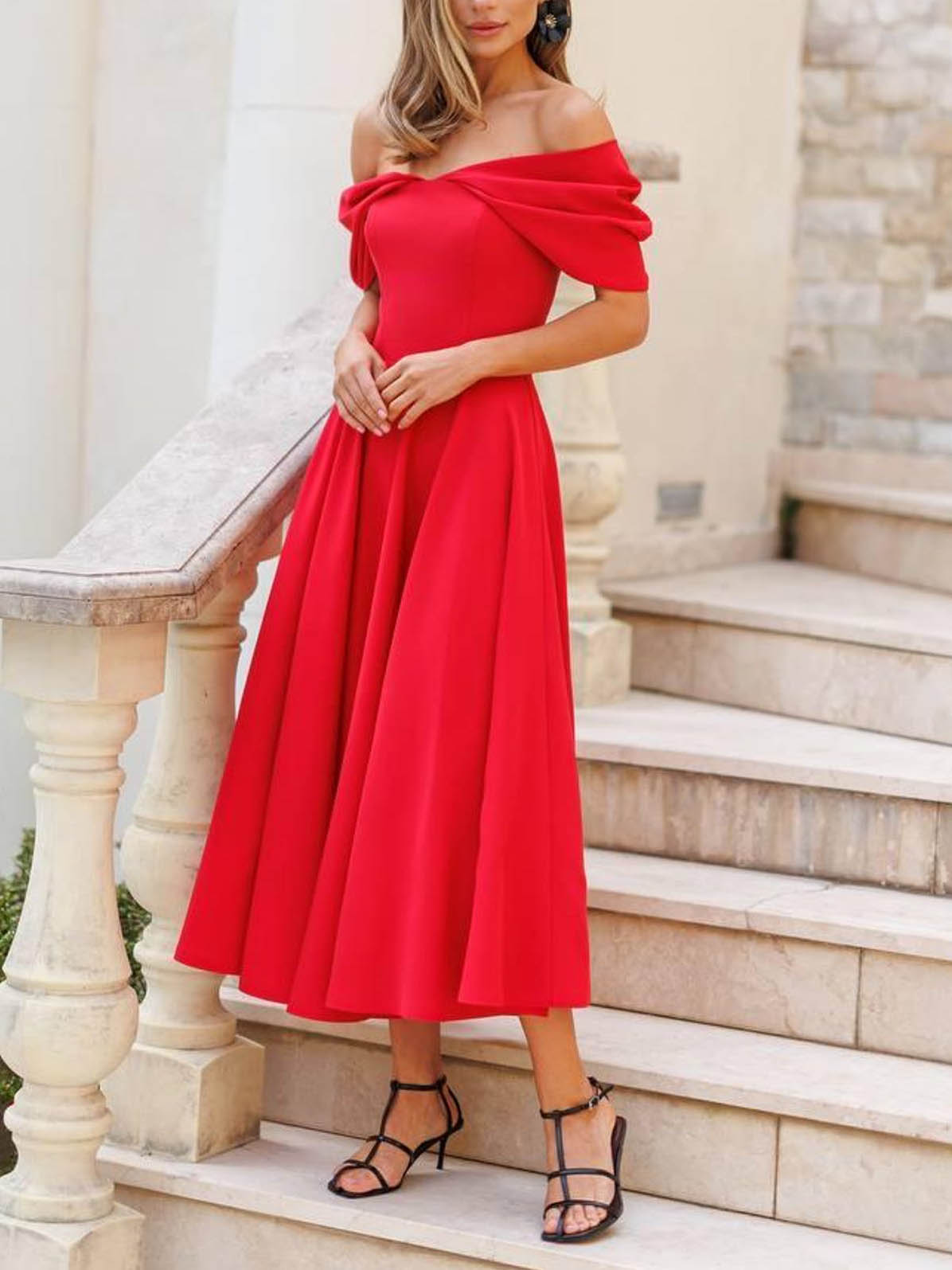 Elegant Off-the-shoulder Draped Maxi Dress