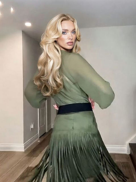Elegante gonna midi a vita alta con frange