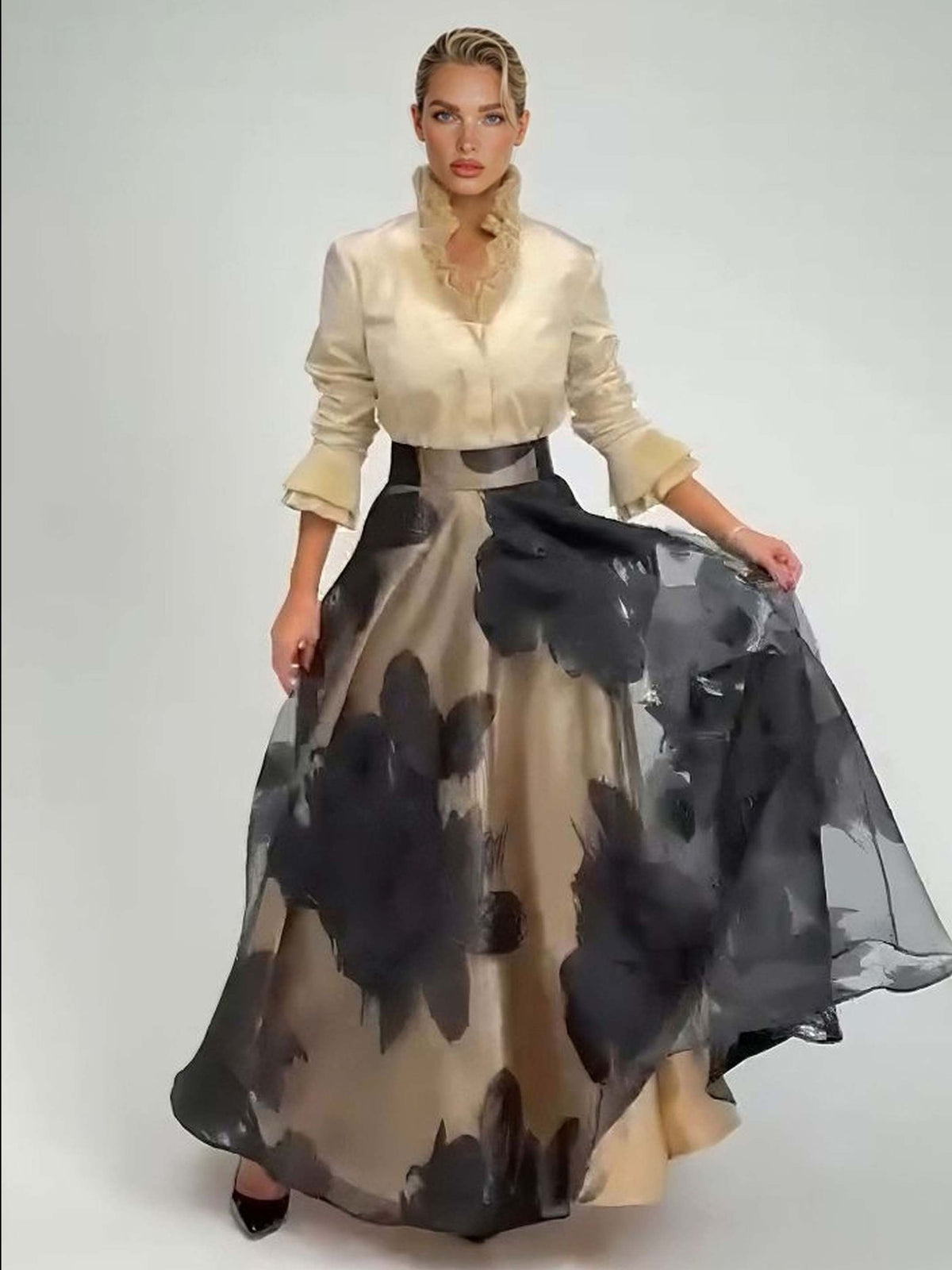 Elegant Satin Ruffled Top Two-piece Set