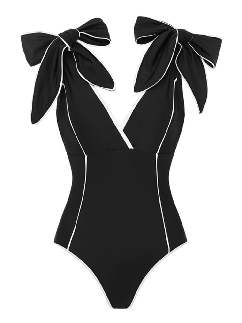 Sexy costume da bagno intero con fiocco e pannelli bianchi e neri