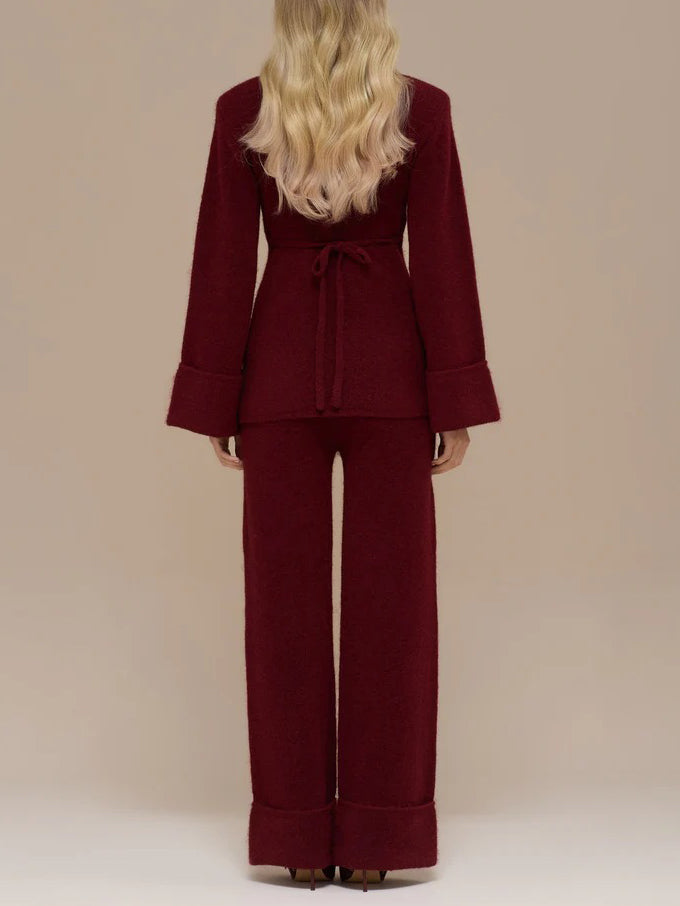 Elegant Flared Sleeve Knit Top And Pants Two-piece Set