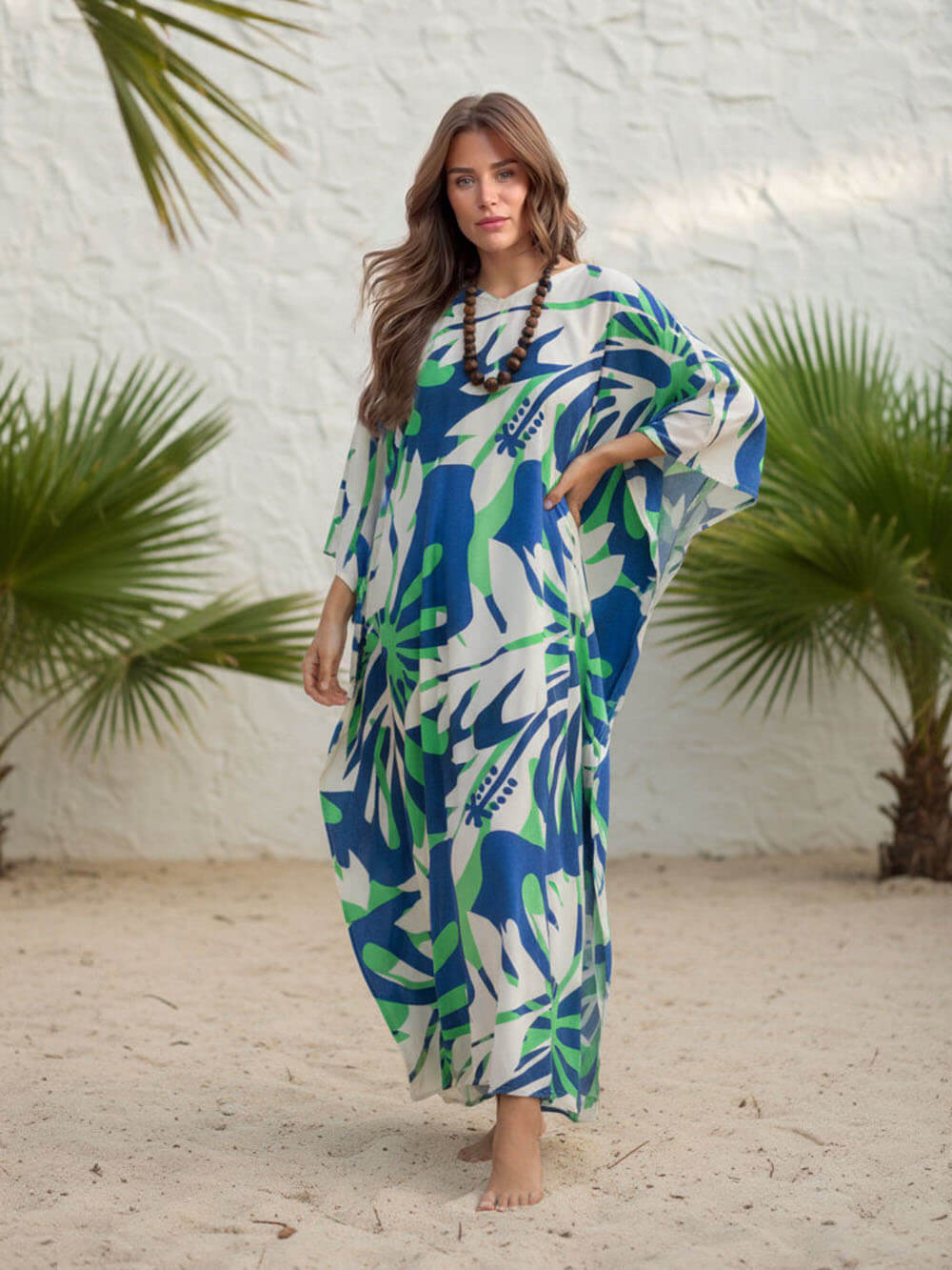 Asymmetrisches Maxikleid mit Boho-Print