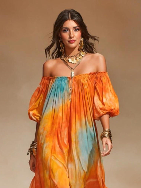 Sunset Gradient Flowy Beach Maxi Dress