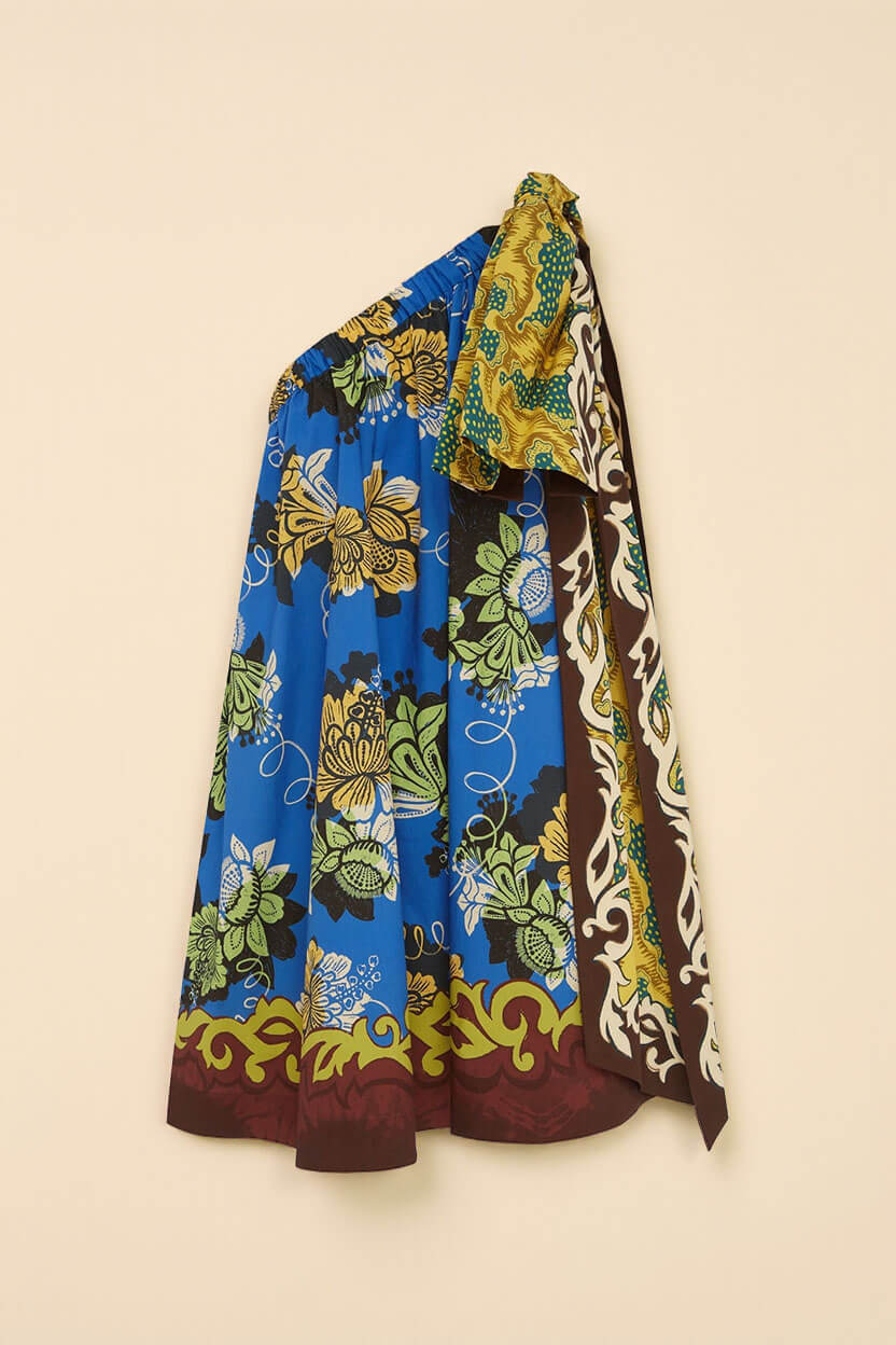 Robe courte délicate imprimée à nœud, asymétrique