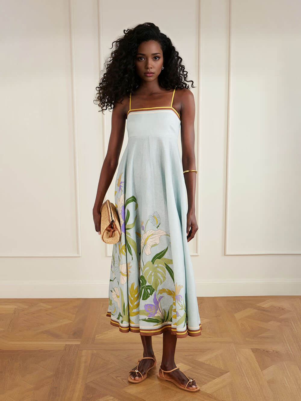 Vestido midi de linho com estampado floral original