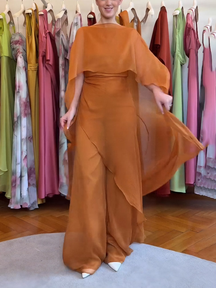 Elegant Sleeveless Asymmetric Top And Wide-Leg Pants Two-Piece Set