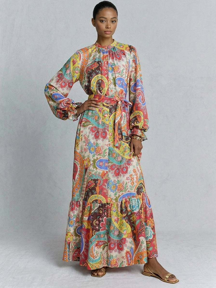 Bohemian Paisley Belted Maxi Dress