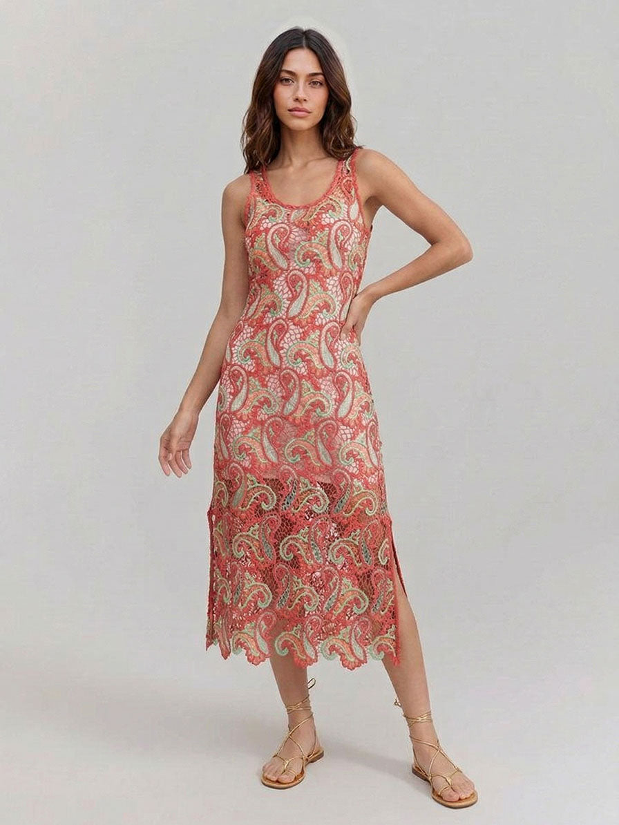 Exquisite Paisley Crochet Midi Dress