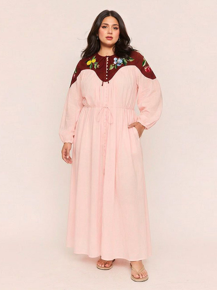 Robe longue à manches bouffantes et imprimé fruité rétro