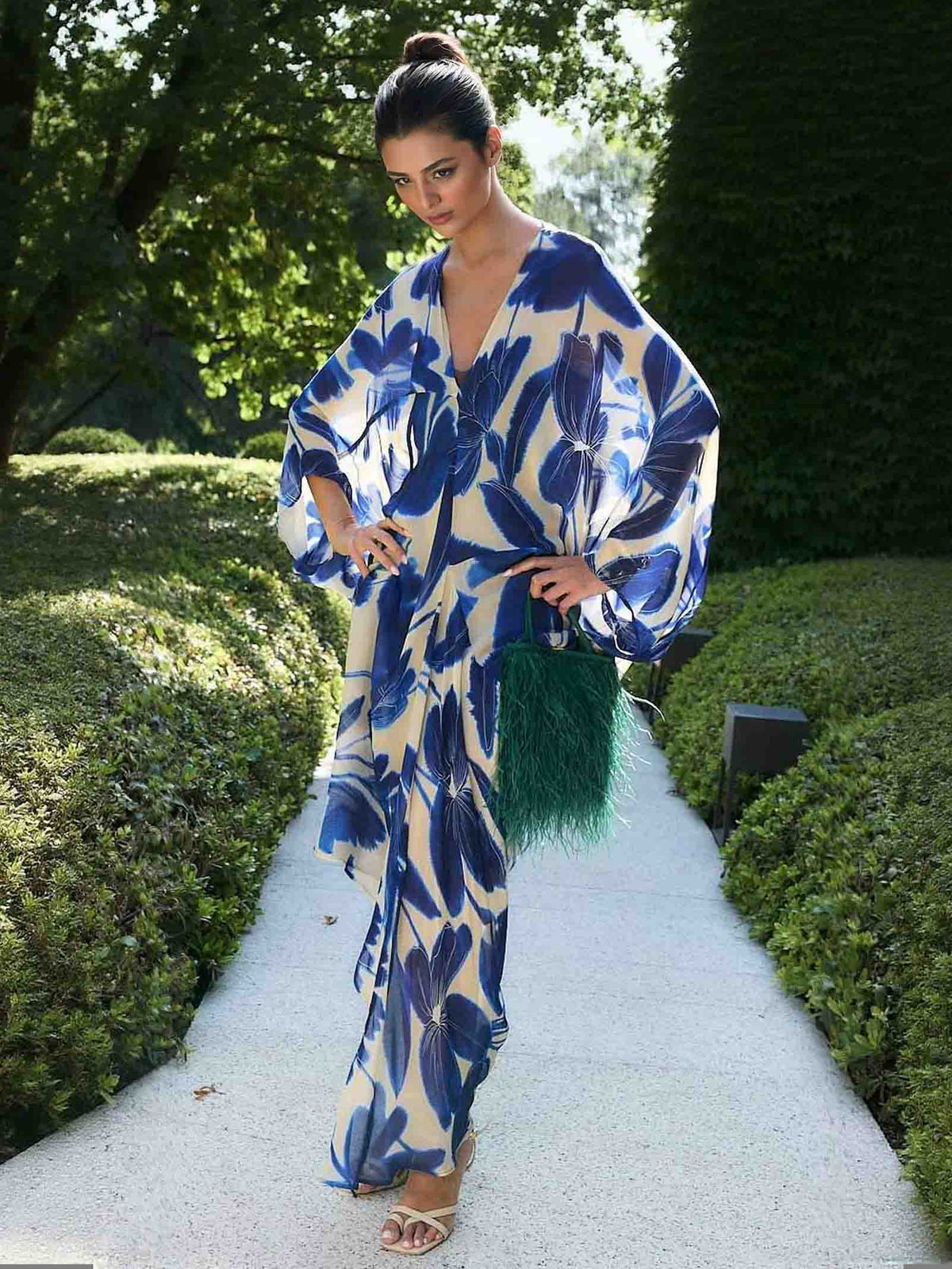 Robe longue élégante en mousseline, oversize, à imprimé floral et manches chauve-souris