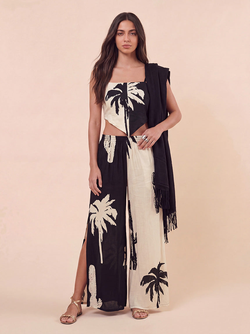 Dreiteiliges Strandset im Boho-Stil mit Palmenprint