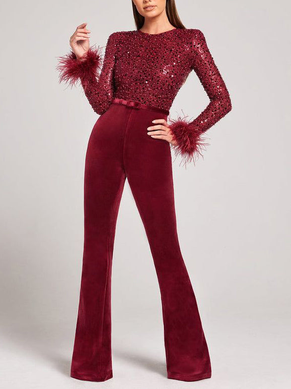 Elegant High-neck Sequined Jumpsuit