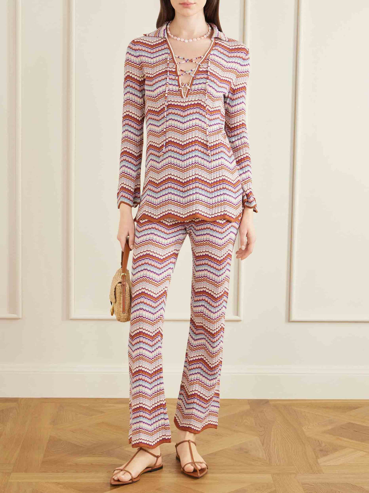Casual Zigzag Stripe Knit Two-Piece Set
