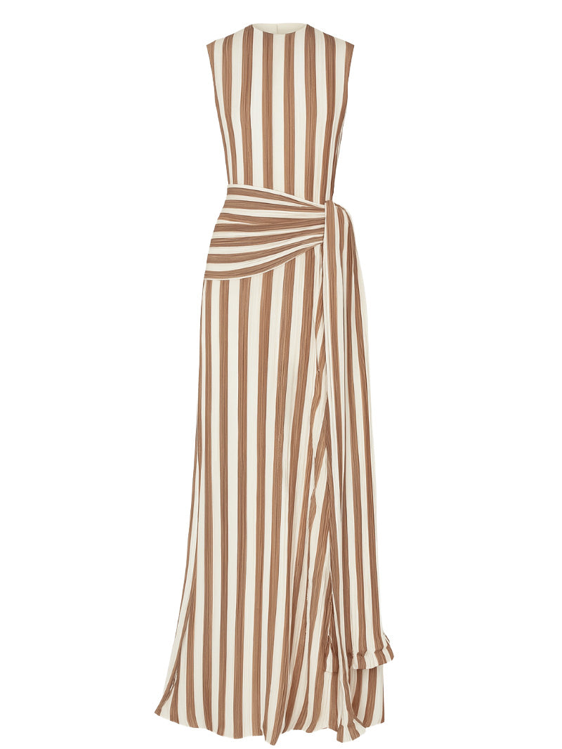 Elegantes ärmelloses Maxikleid mit Streifen und Bindegürtel