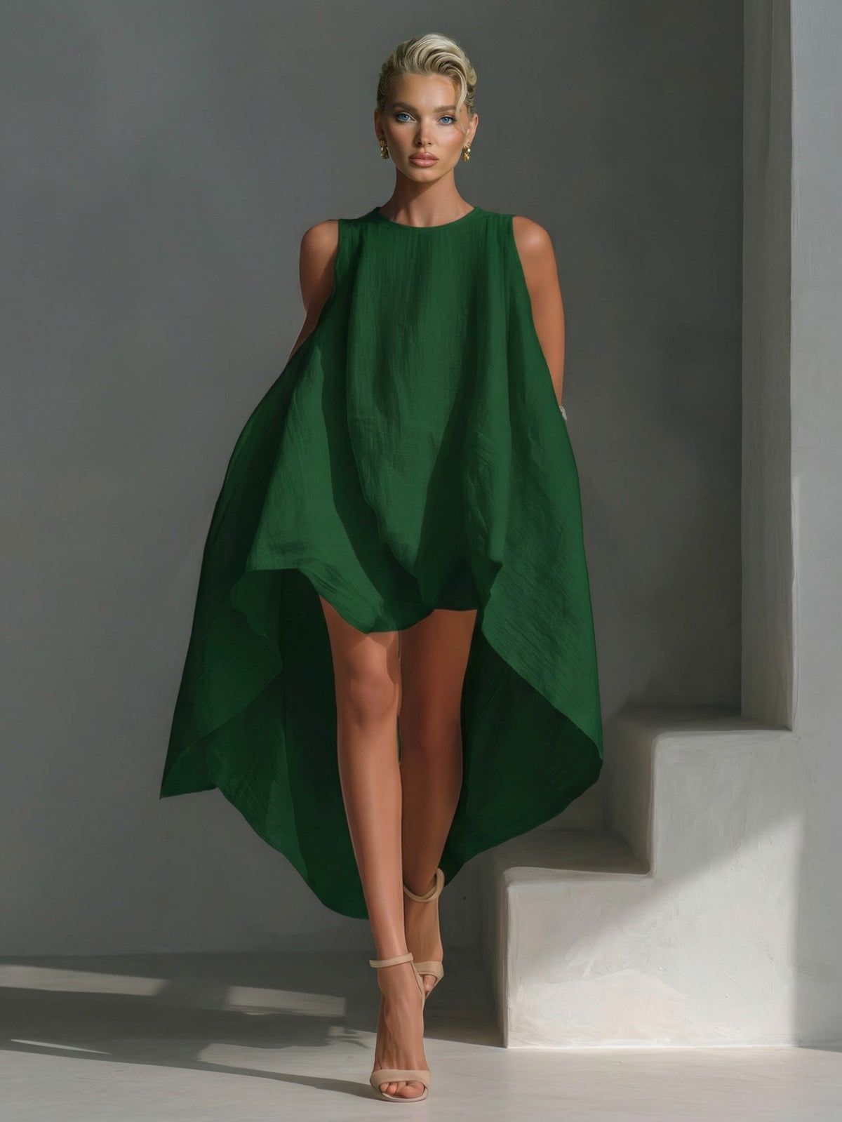 Vestido midi informal sin mangas con bajo asimétrico