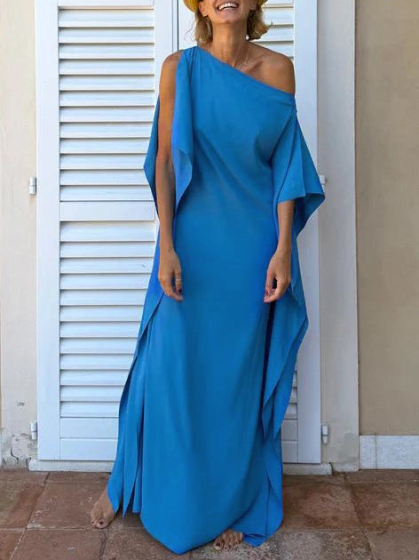 Elegant One-Shoulder Draped Maxi Dress