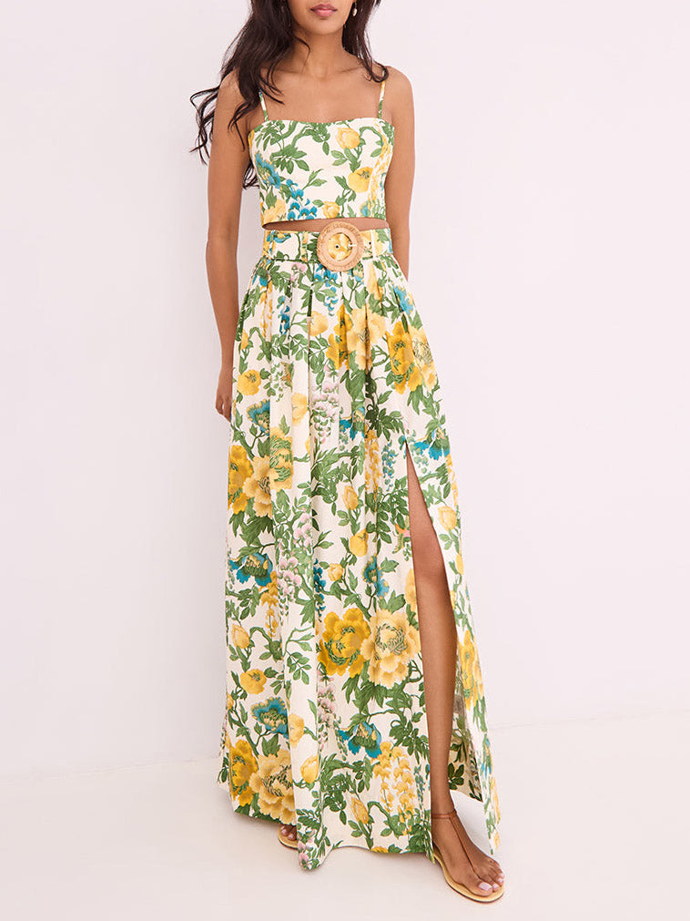 Exquisite Print Cropped Top & Skirt Casual Two-Piece Set