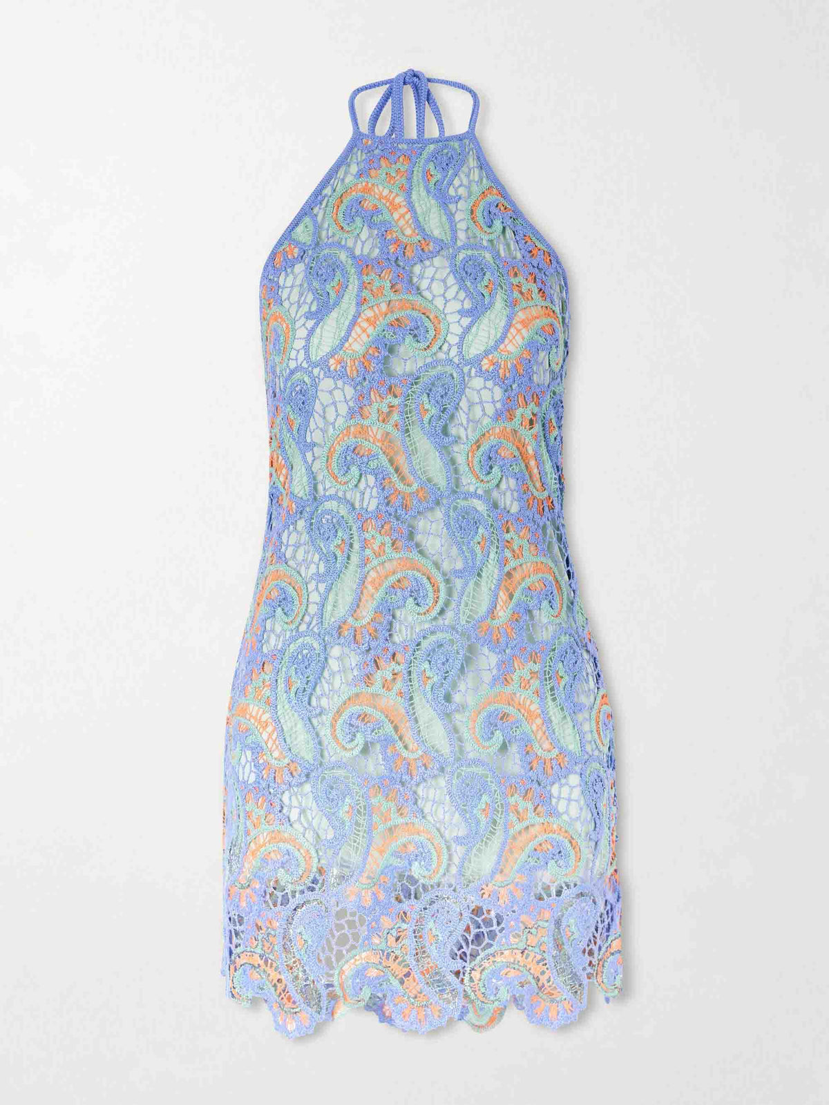 Exquisites gehäkeltes Minikleid mit Paisleymuster und Neckholder