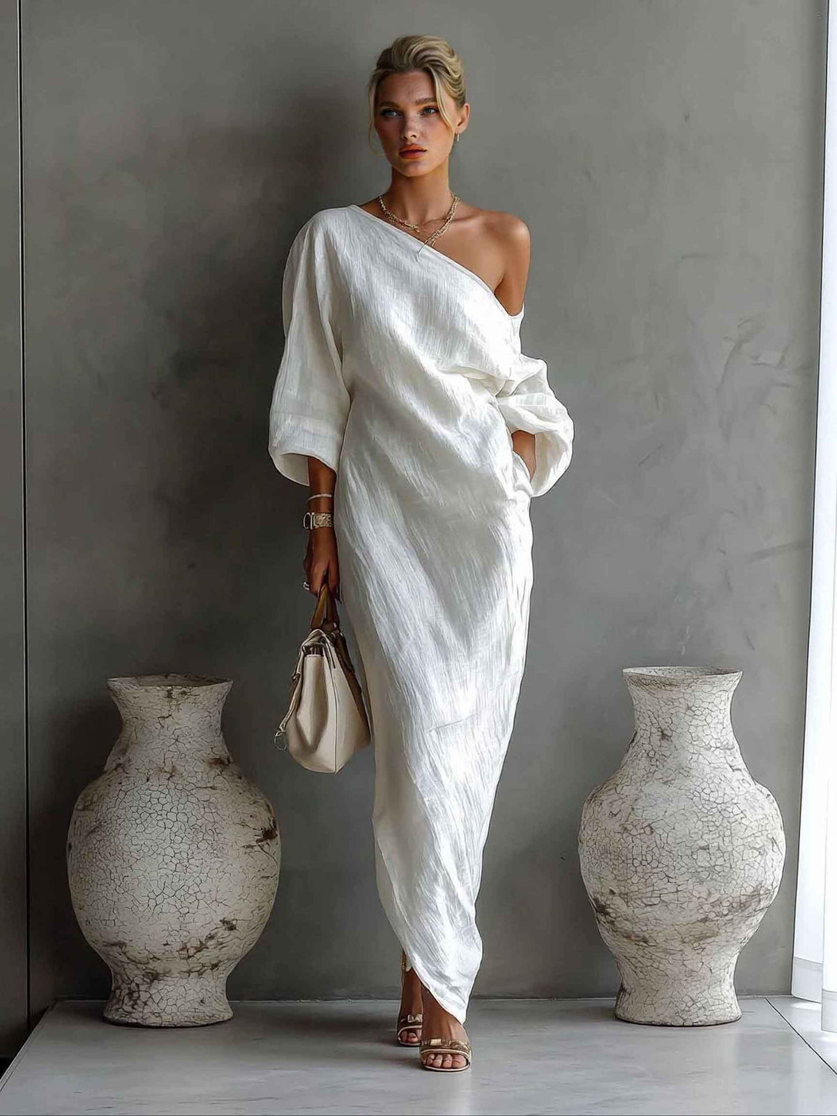 Abito lungo elegante monospalla drappeggiato