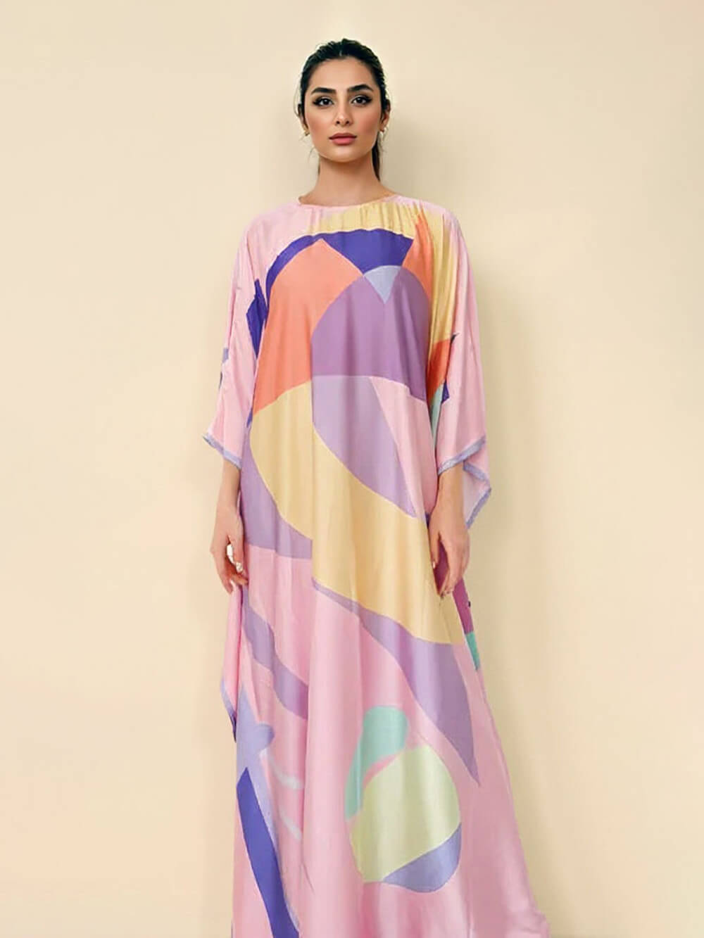 Abito lungo casual tipo kimono con stampa geometrica