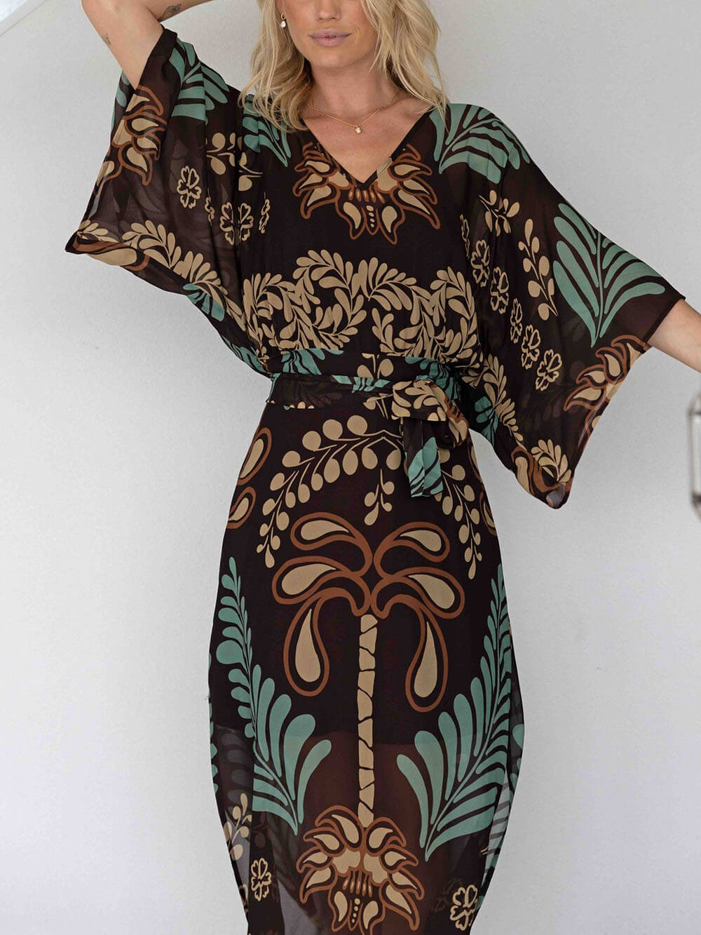 Locker sitzendes Maxikleid im Bohème-Stil mit Print und Schlitz