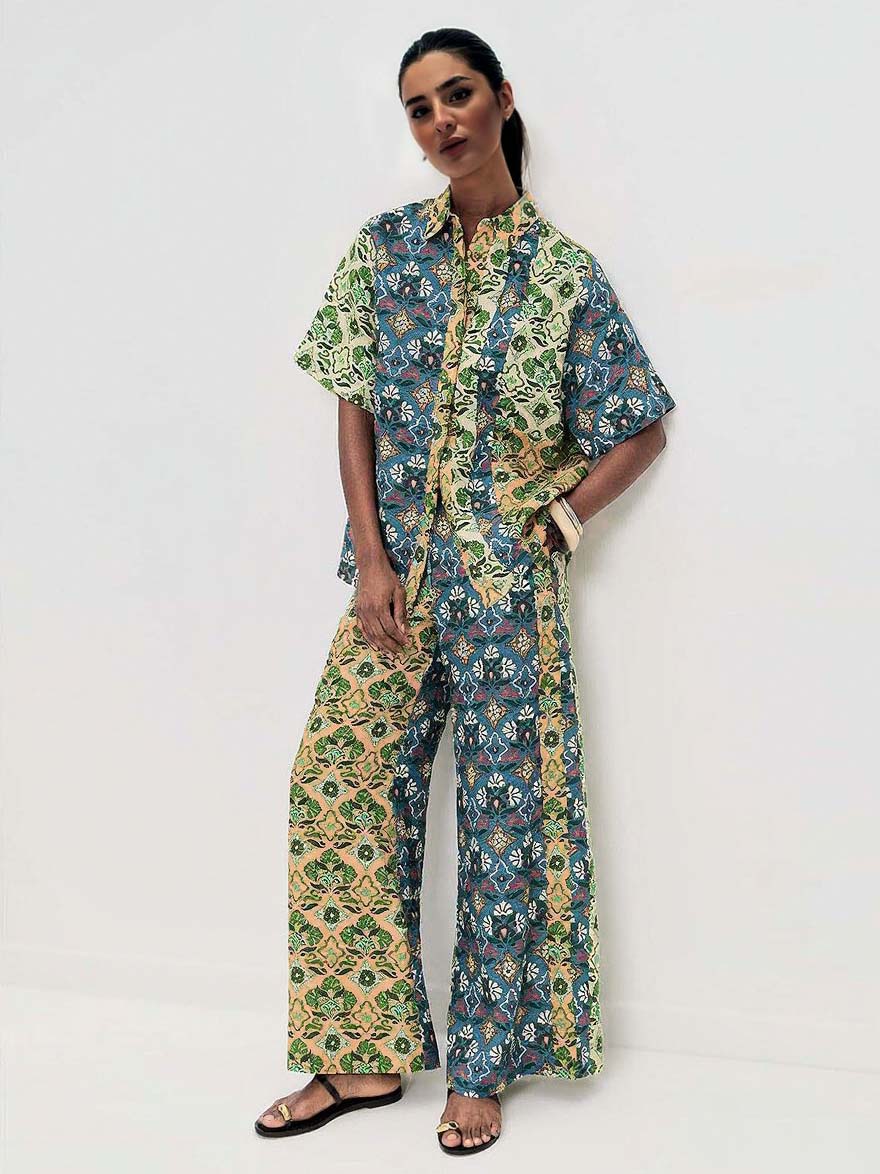 Retro-Hose mit Kunstdruck und weitem Bein