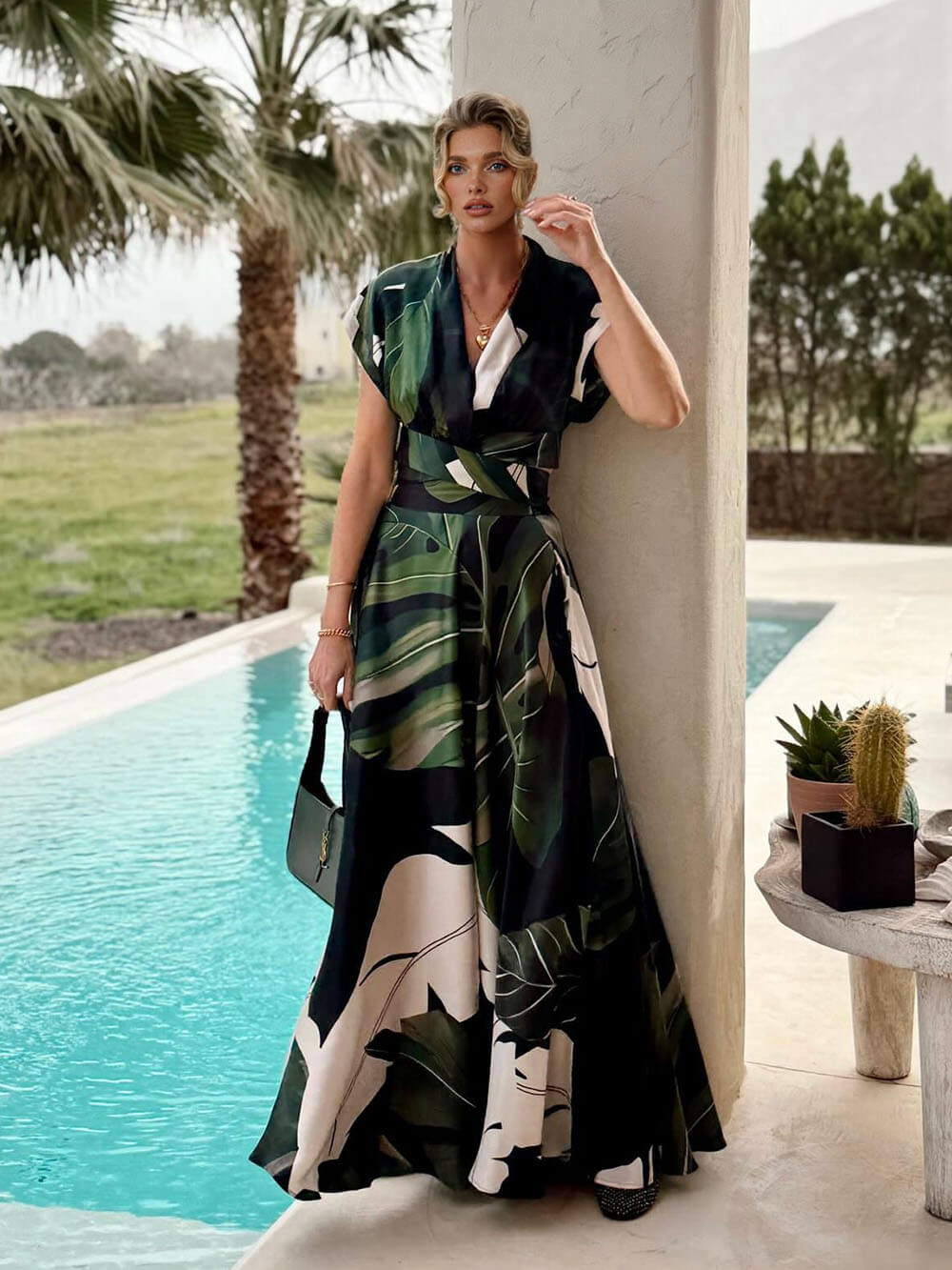 Maxikleid im Boho-Stil mit Palmenblattmuster