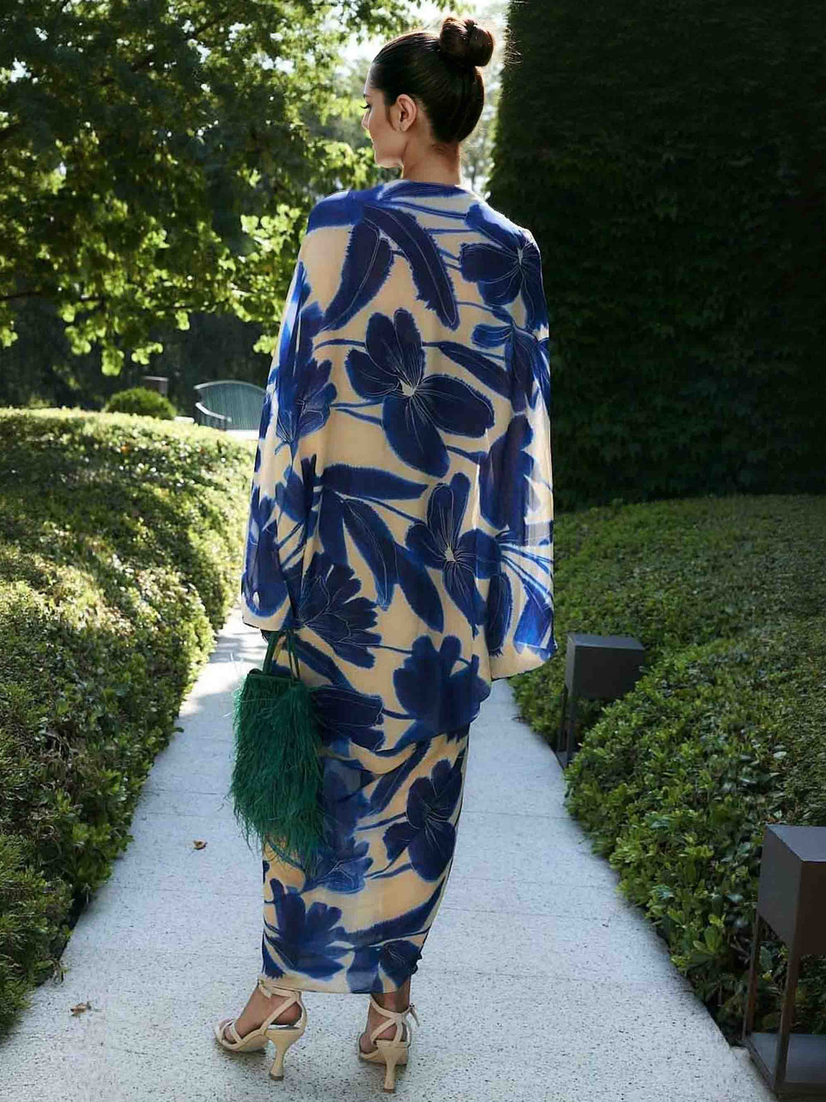 Robe longue élégante en mousseline, oversize, à imprimé floral et manches chauve-souris