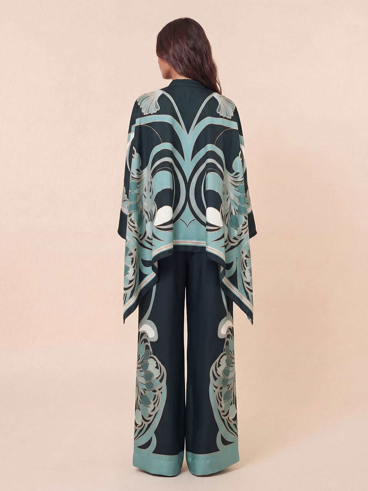 Pantalon élégant taille haute à imprimé abstrait et jambes larges