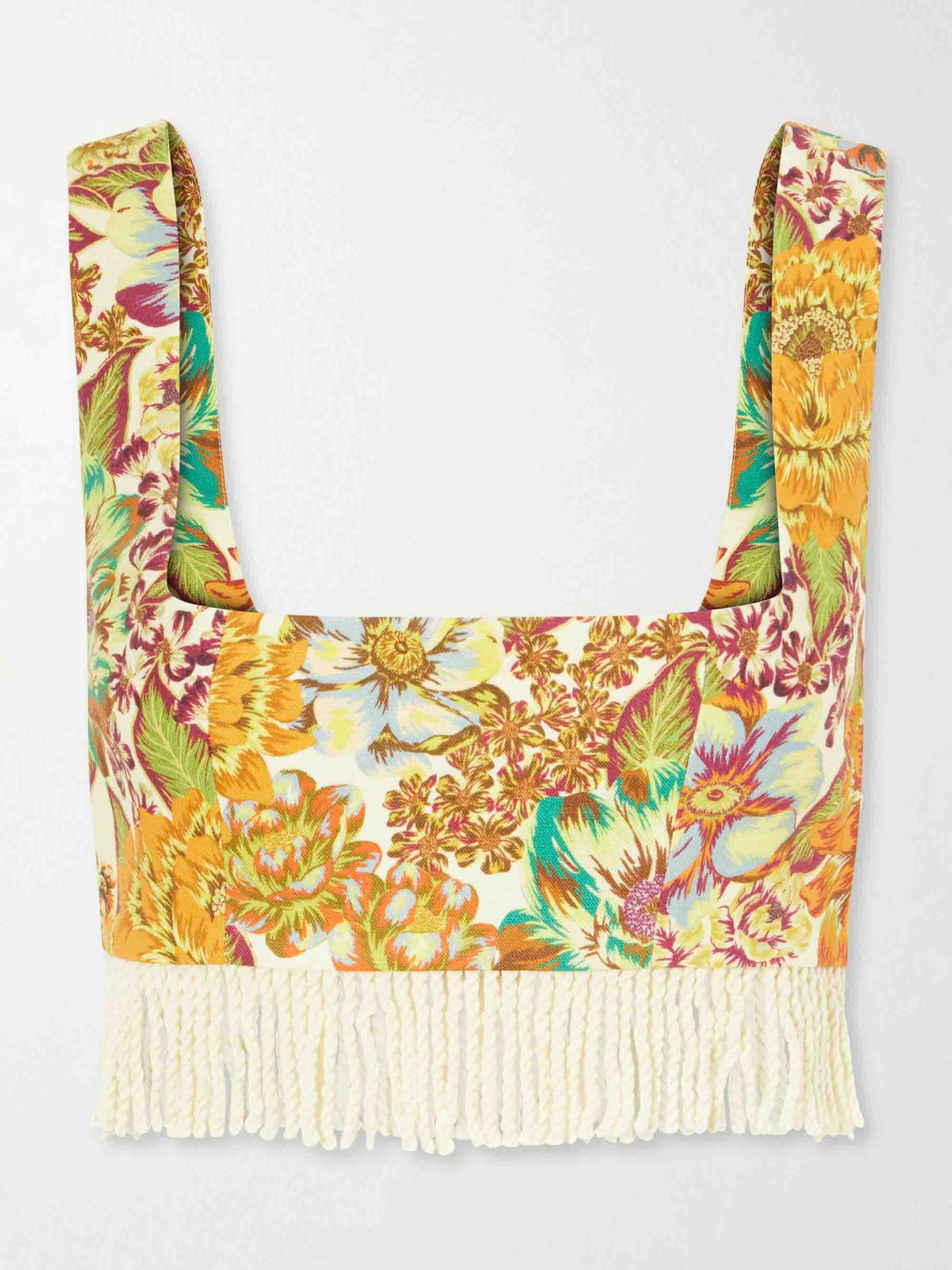 Retro-Set aus Crop-Top mit Fransen und Hose mit Print