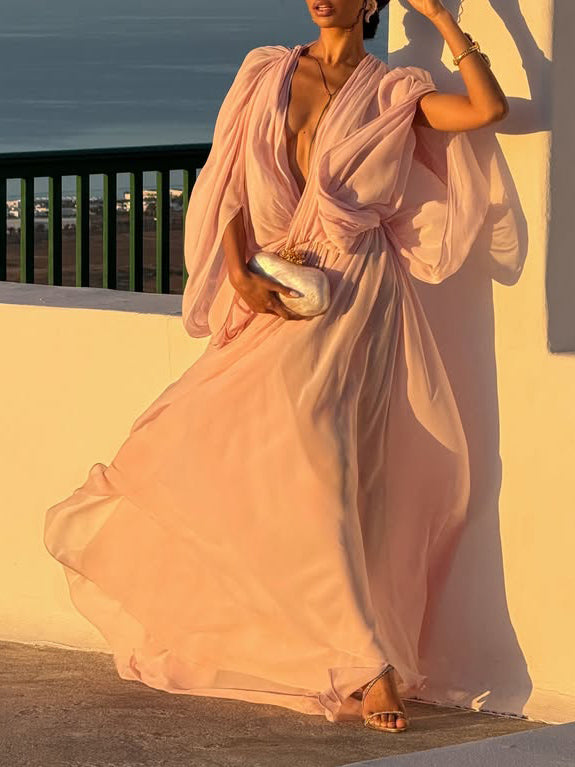 Elegantes, fließendes Chiffon-Maxikleid