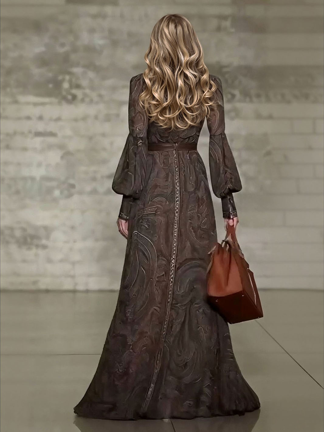 Vestido maxi retro com estampado paisley e fecho de correr