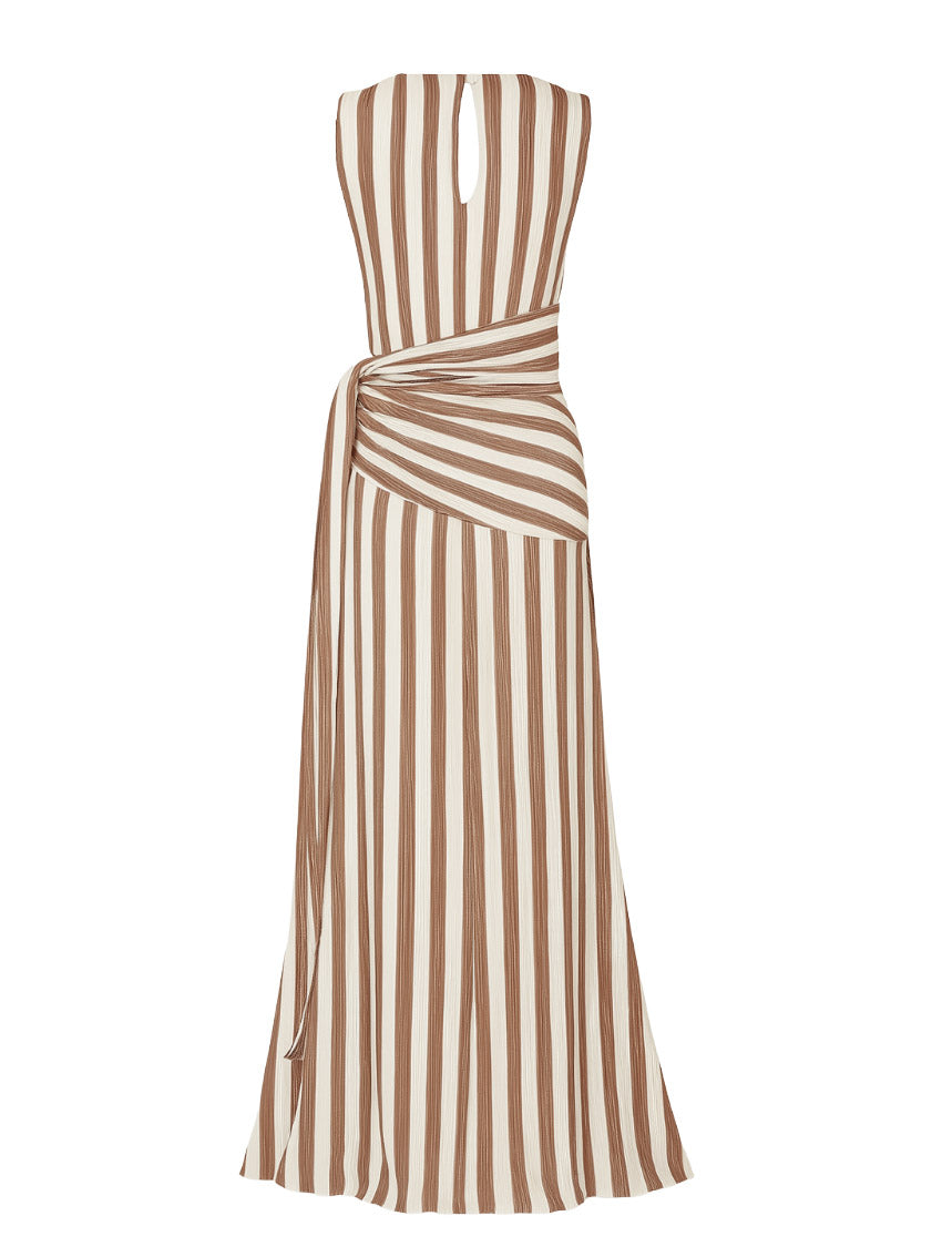 Elegantes ärmelloses Maxikleid mit Streifen und Bindegürtel