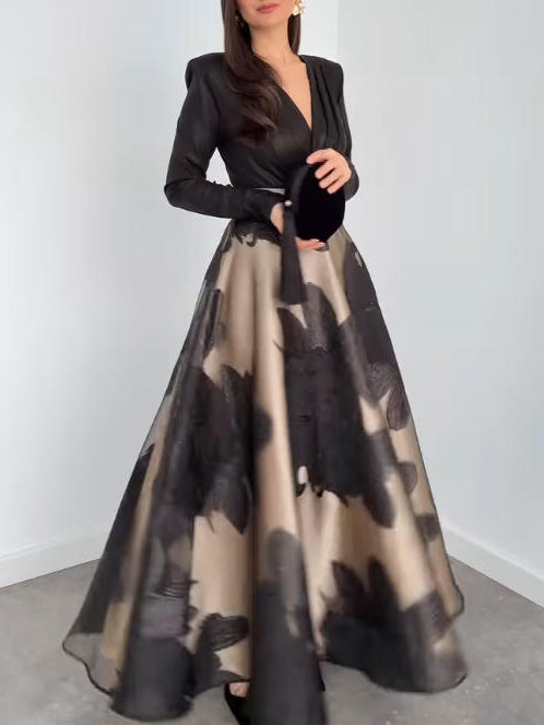 Ensemble deux pièces élégant avec jupe midi en jacquard français