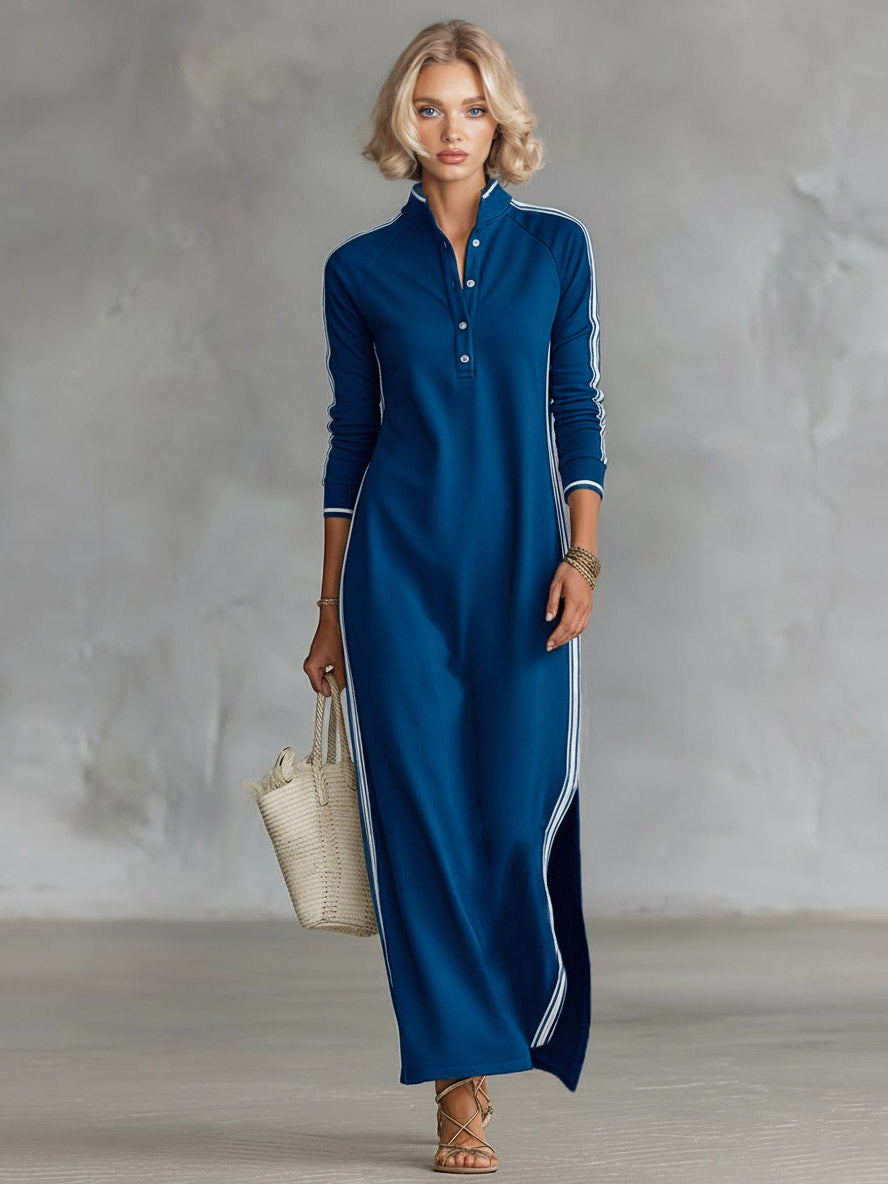 Abito lungo sportivo chic con bordi a righe