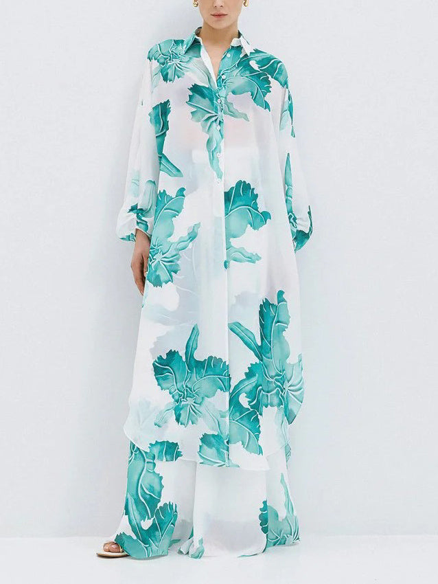 Conjunto elegante de dos piezas con estampado floral dorado