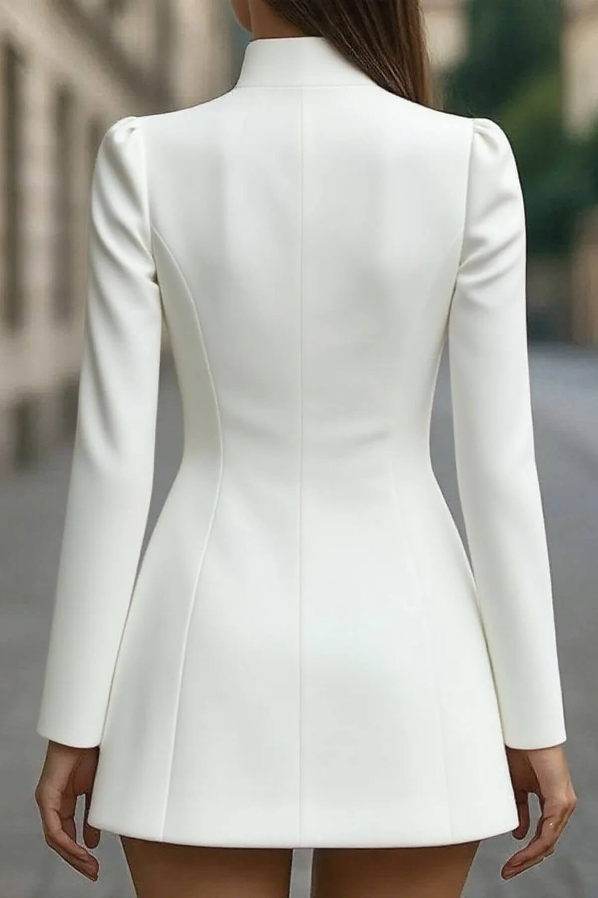 Elegant Retro High-Neck Metal Button Party Mini Dress