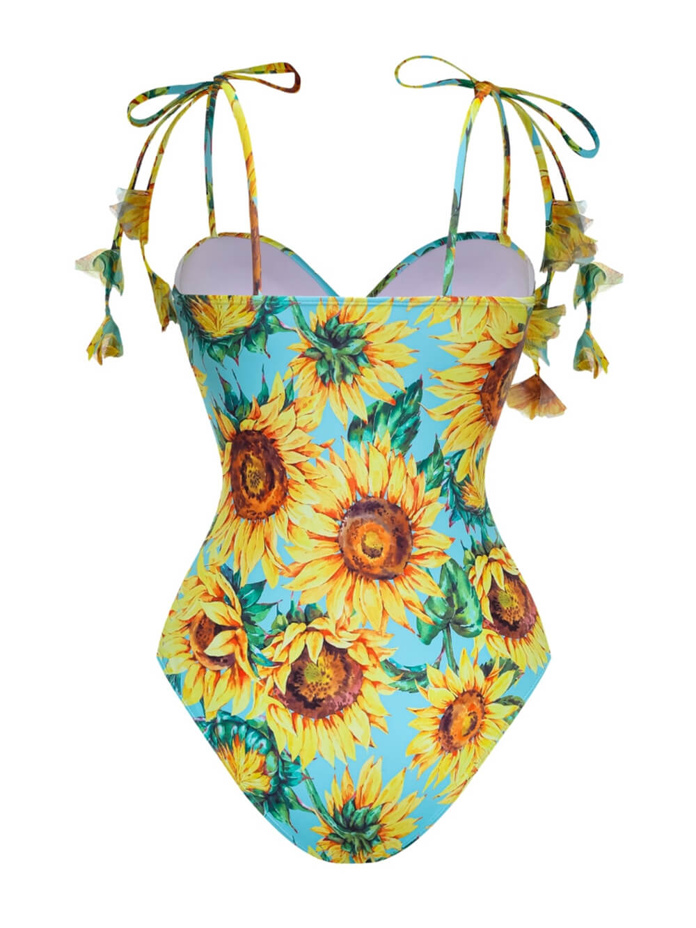 Sunflower Print Tie-Waist Hard-Pouch One-Piece Swimsuit