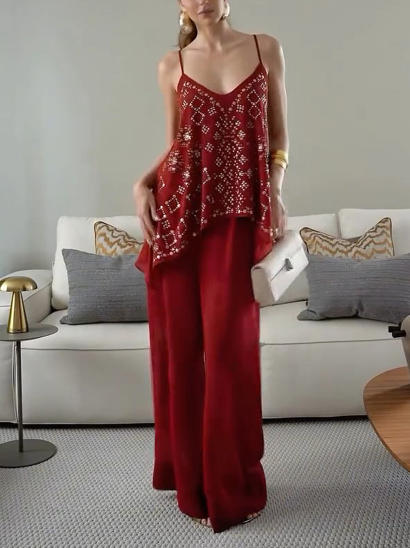 Completo elegante da vacanza con canotta a scollo a V