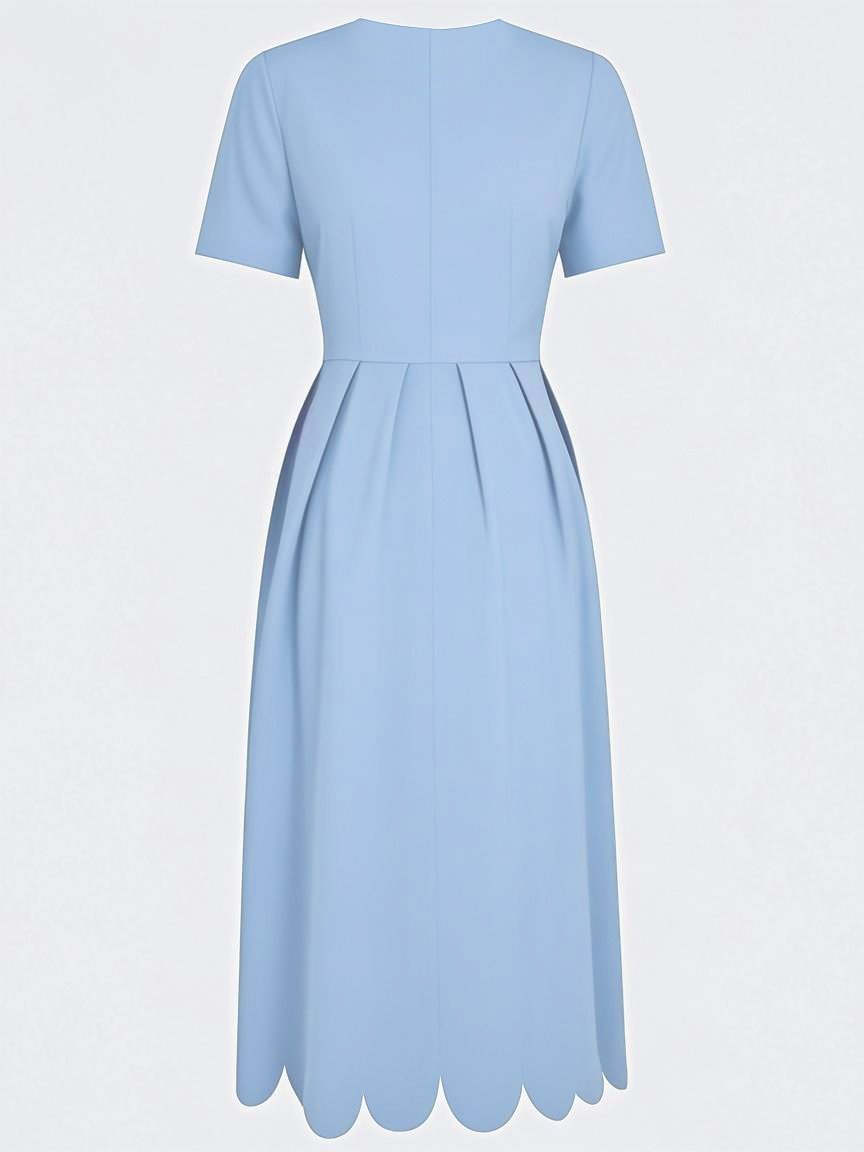 Vestido midi elegante de corte em A e bainha ondulada
