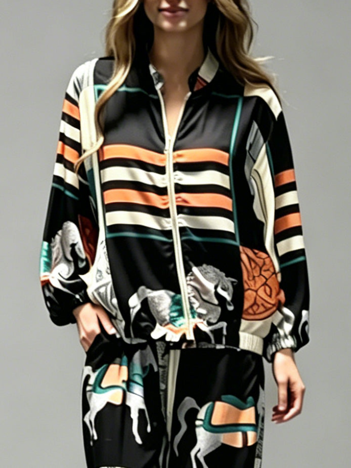 Lässige Hose mit künstlerischem Print und weitem Bein