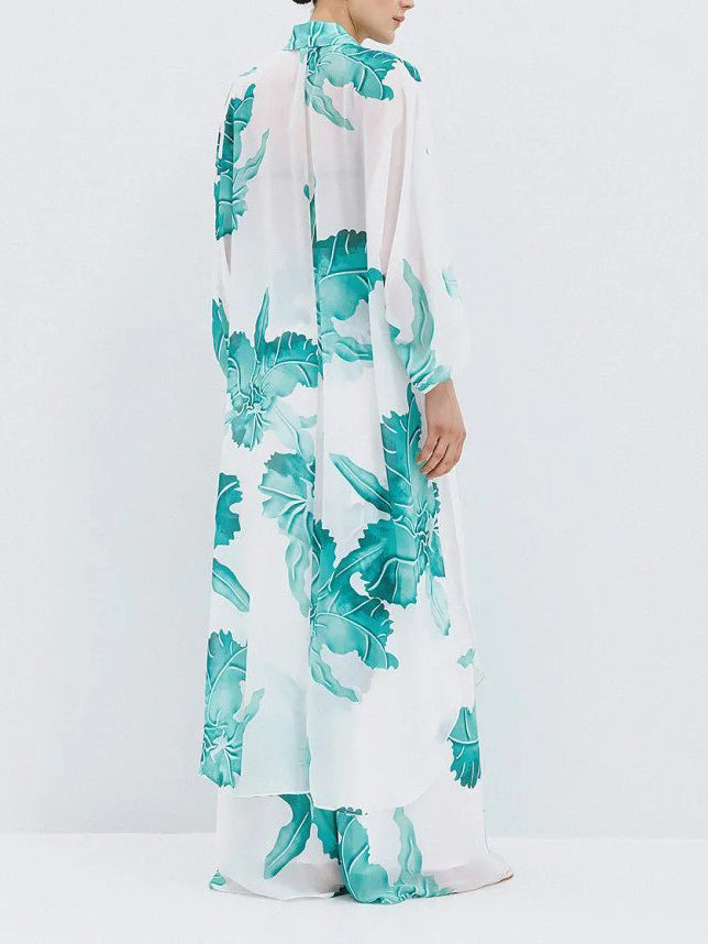 Conjunto elegante de dos piezas con estampado floral dorado