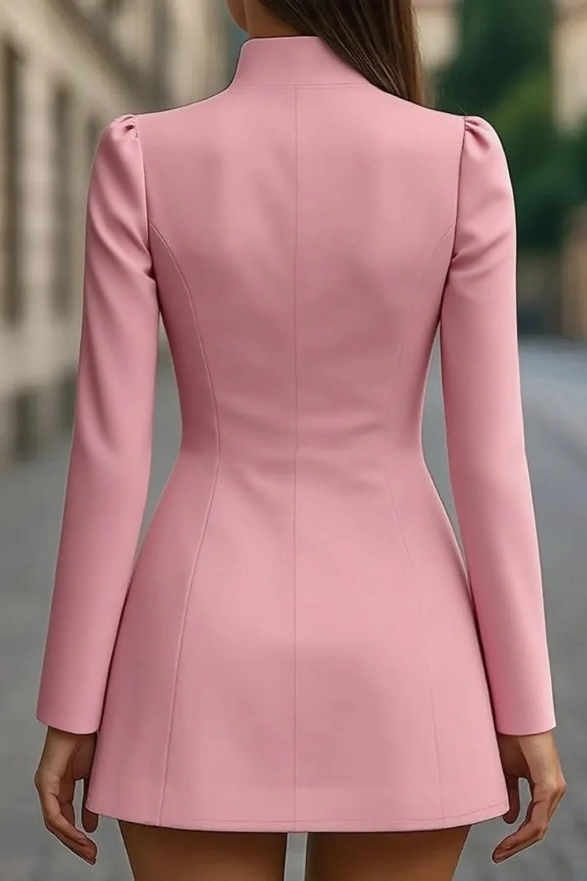 Elegant Retro High-Neck Metal Button Party Mini Dress