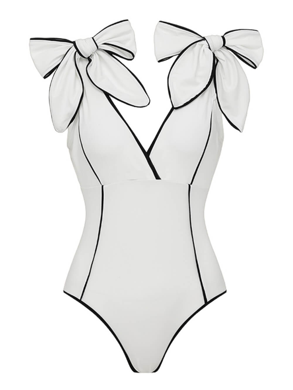 Sexy costume da bagno intero con fiocco e pannelli bianchi e neri