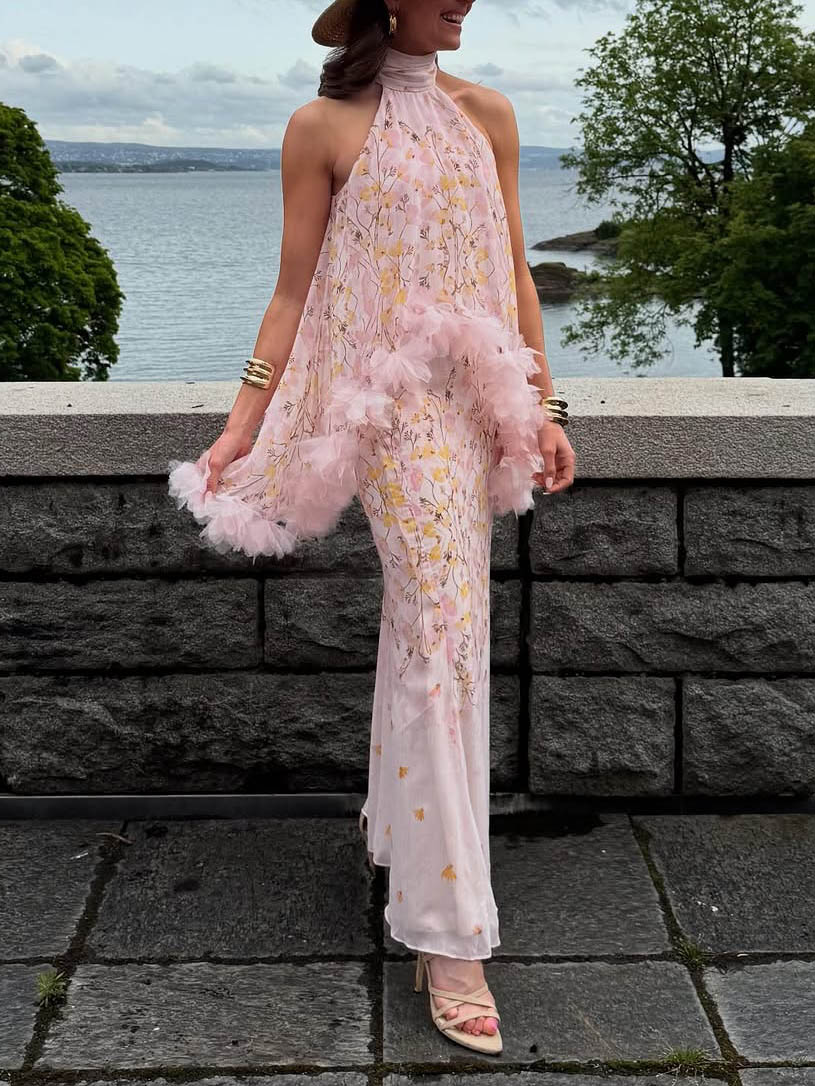 Gonna elegante in chiffon con stampa floreale