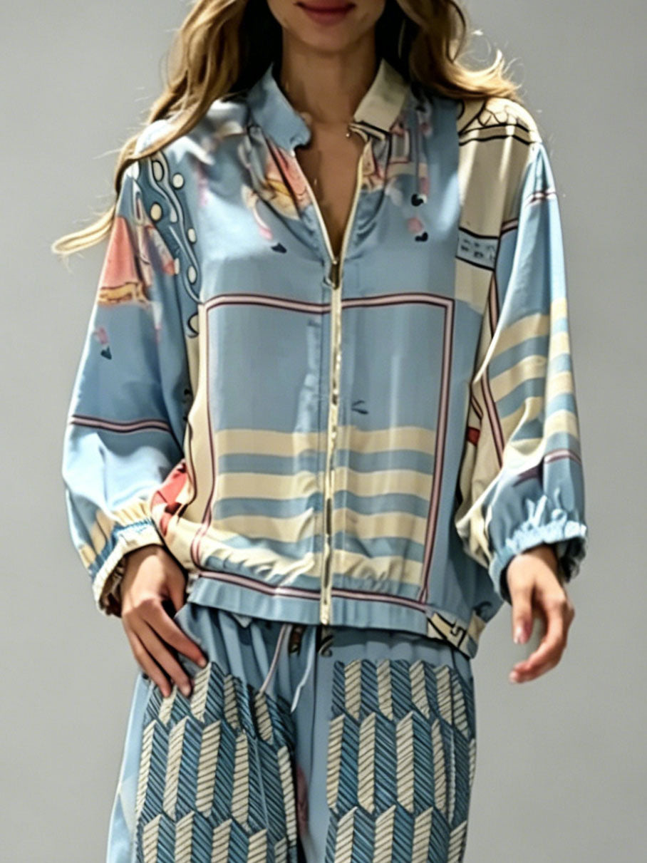 Lässige Hose mit künstlerischem Print und weitem Bein