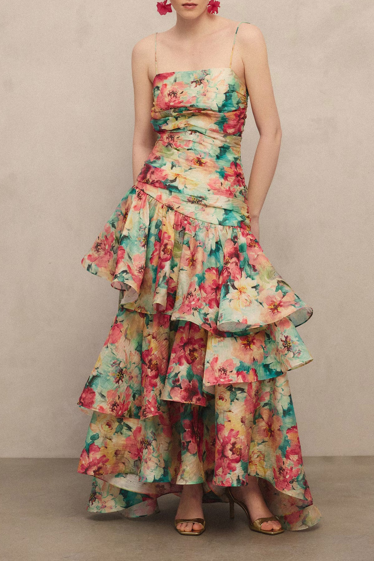 Maxikleid mit Blumenmuster in Slip-Optik